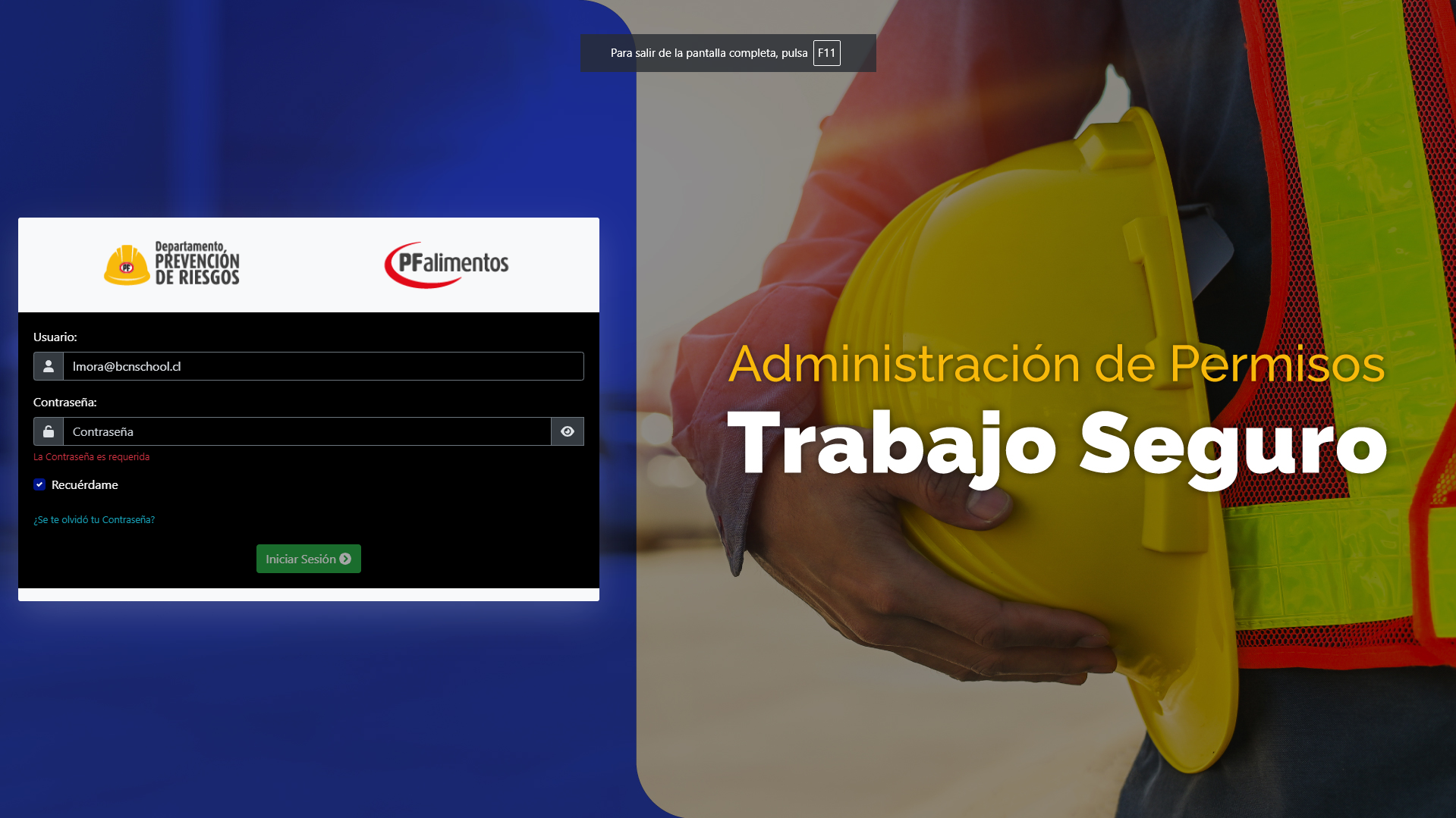 Plataforma de permisos para PF Alimentos